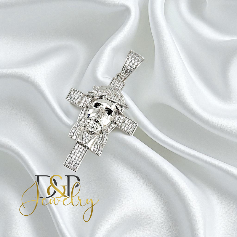 14K SILVER/FACE/CROSS PENDANT P905