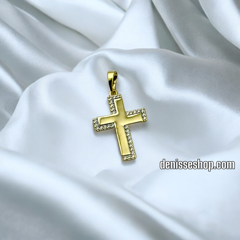 14K GOLD AND WHITE STONE CROSS PENDANT P482