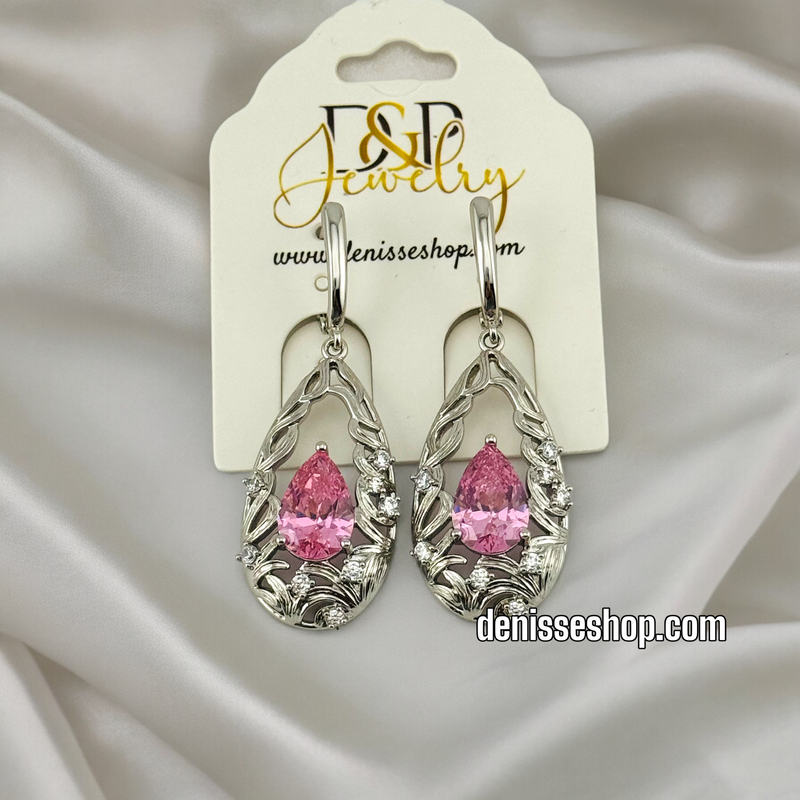 SILVER PINK STONES EARRINGS E532