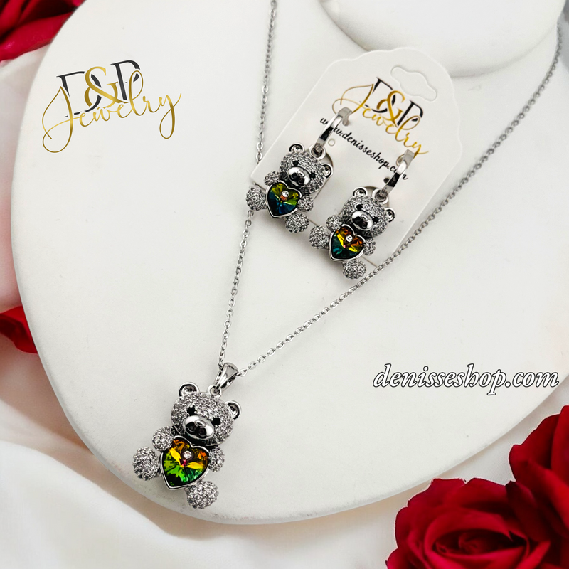 WOMEN/GIRL SILVER BEAR NECKLACE SET N239