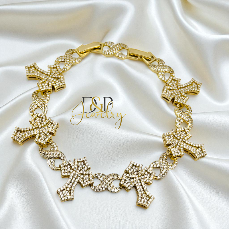 14K GOLD /BLING CROSS LINK NECKLACE SET N294