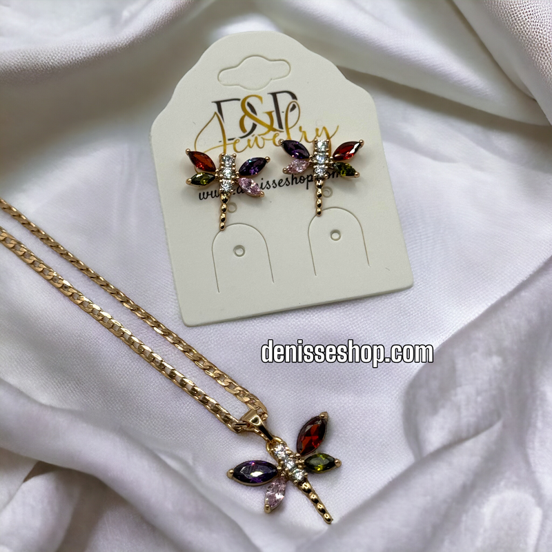 14K COLORFUL DRAGONFLY NECKLACE SET C1159