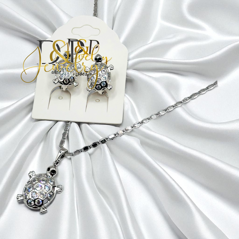 14K WOMAN SILVER TURTLE NECKLACE SET N287