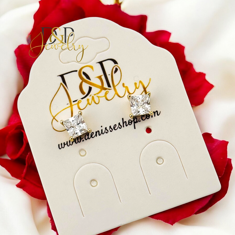 14K SQUARE WHITE STONE EARRING E889