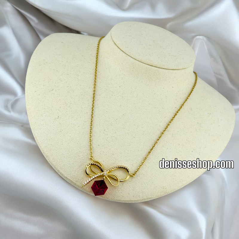 14K / WOMEN BOWE RED STONE NECKLACE N93