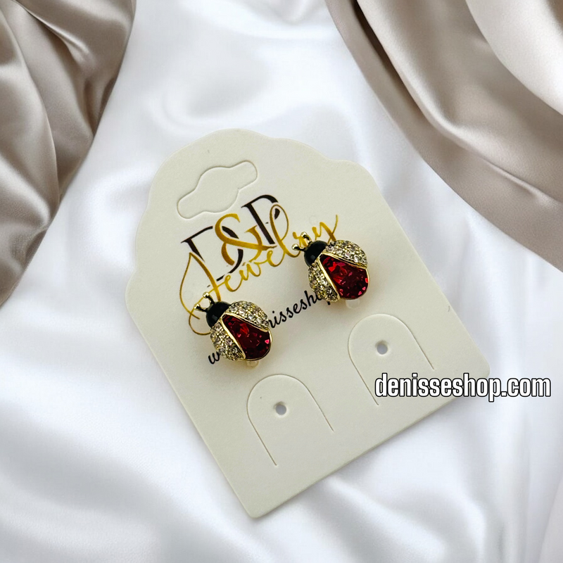 14K GOLD/ PINK LADY BUG  EARRING E687)