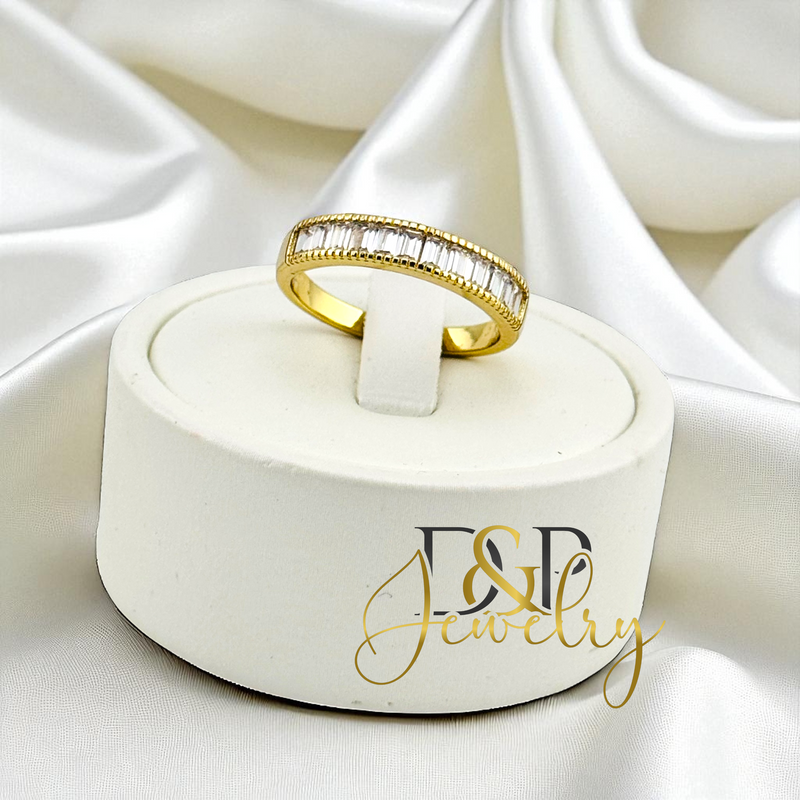 14K WHITE STONE BAND RING RG390