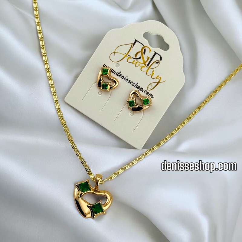 18K  GREEN HEART NECKLACE SET C1163