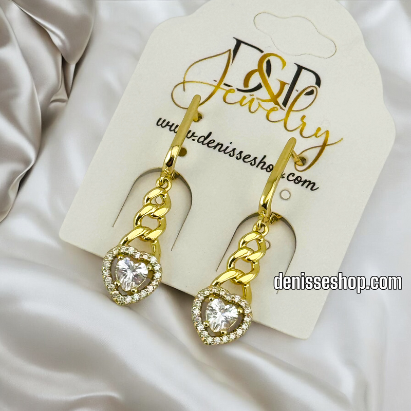 14K GOLD/ WHITE STONE HEART EARRING E689