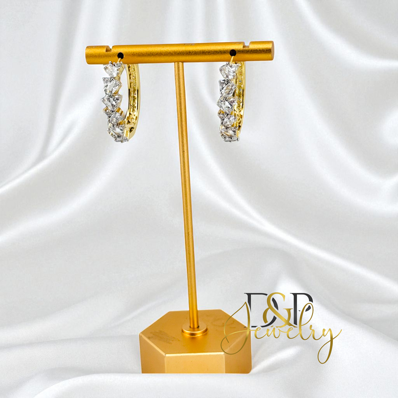 14K WHITE STONE HOOP EARRING HP793
