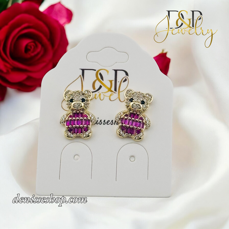 14K HOT PINK BEAR EARRING E819