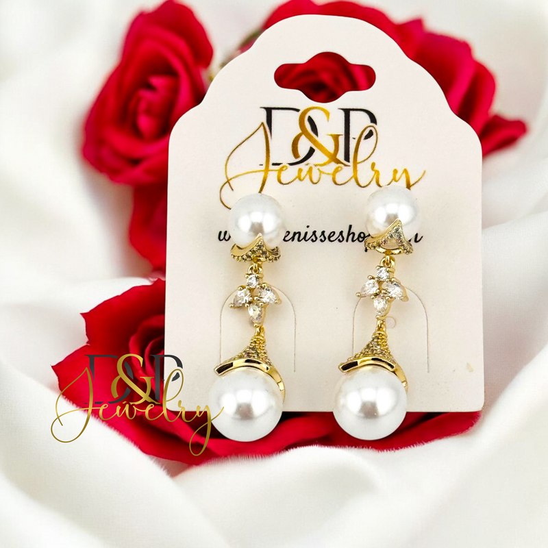 14K ELEGANT LONG PEARL EARRING E893