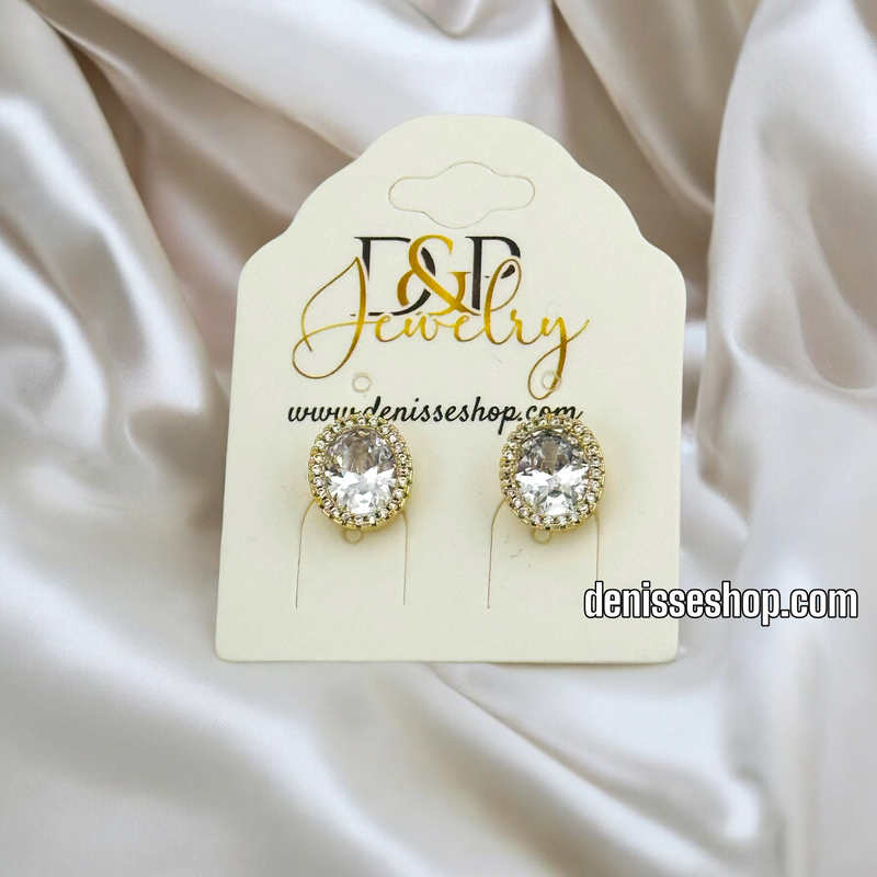 14K FASHION GOLD AND WHITE STONE EARRING E650