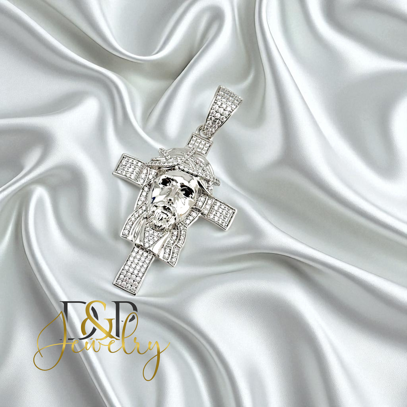 14K SILVER/FACE/CROSS PENDANT P905