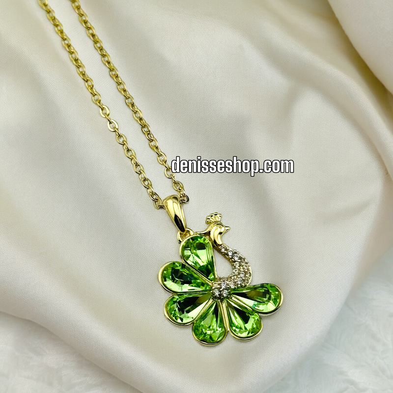 14K LIGHT GREEN PEACOCK NECKLACE SET  18&