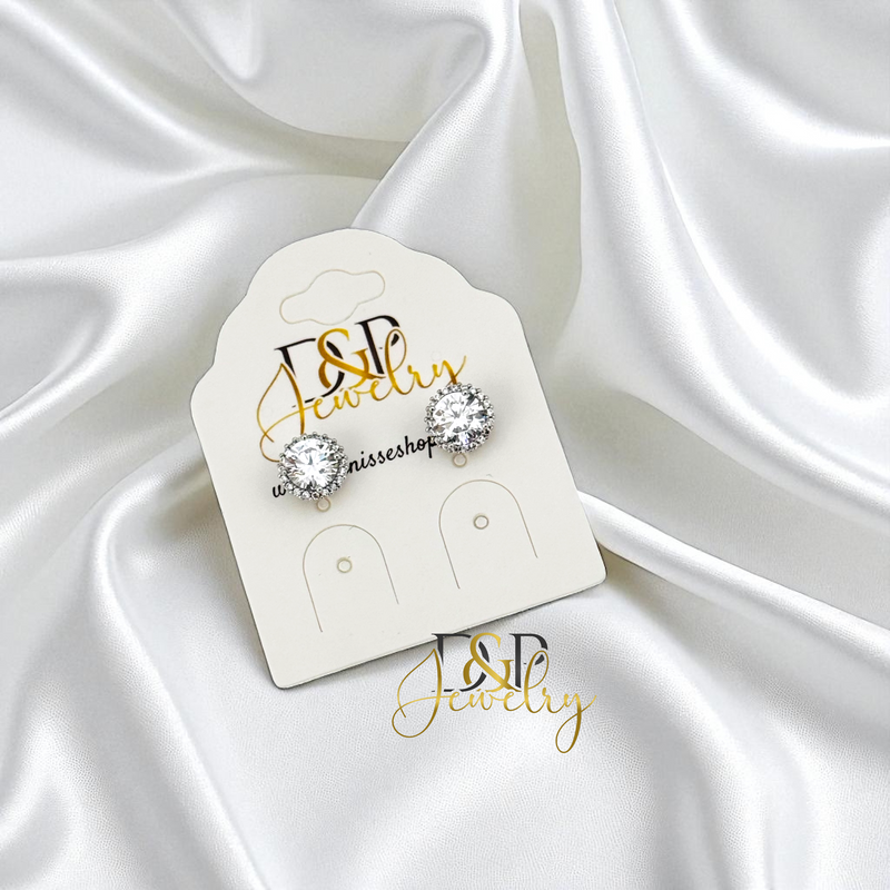 14K SILVER SMALL WHITE STONE DESIGN STUD EARRINGS E1032