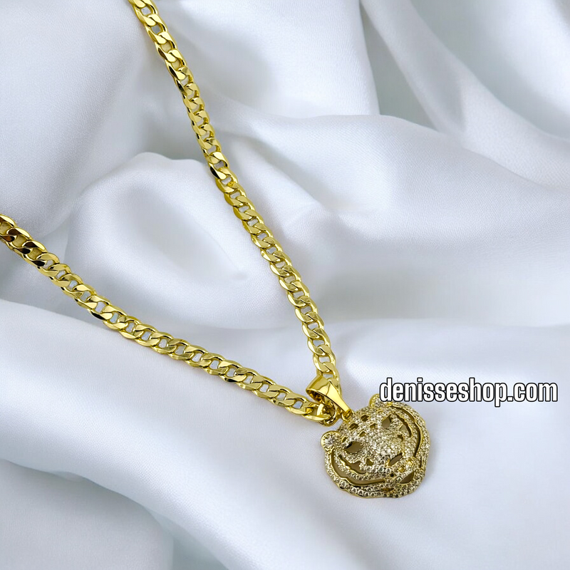 14K FASHION WHITE STONE TIGER FACE MEN PENDANT P463