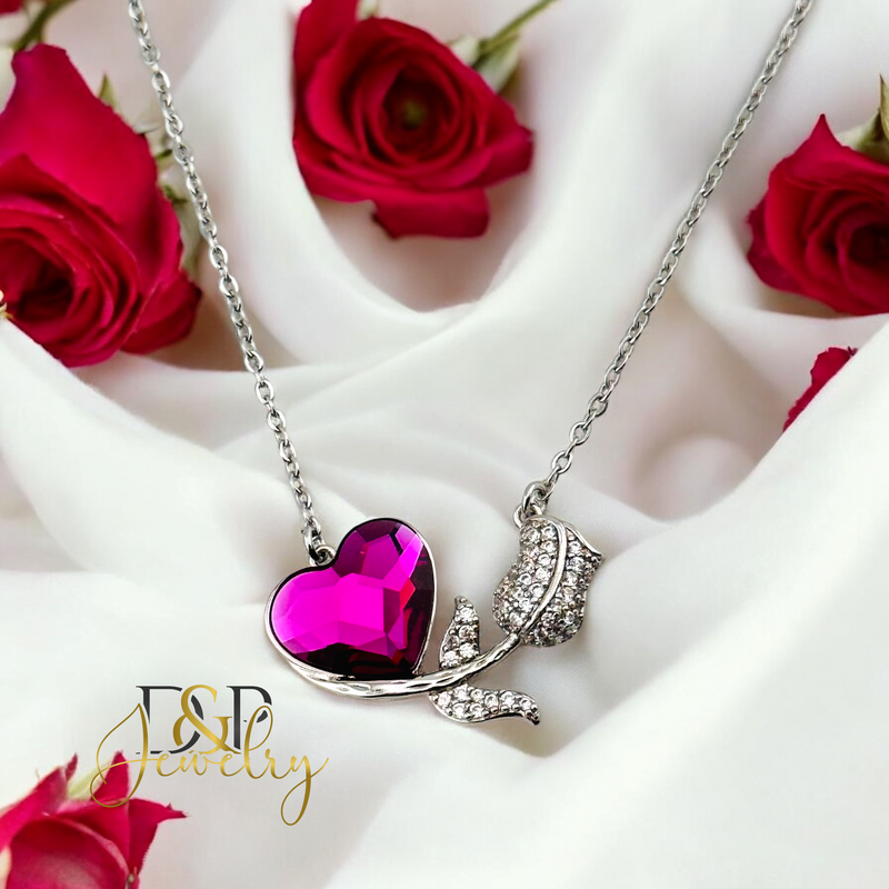 14K WOMAN SILVER PURPLE FLOWER FASHION NECKLACE N251