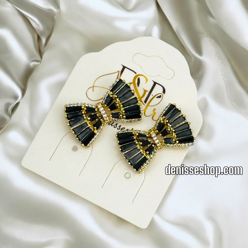 14K BLACK BOW DESIGN EARRING E714