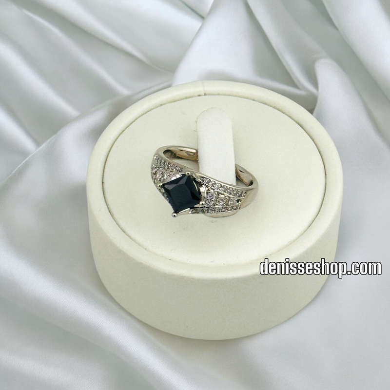 14K WOMEN/SILVER BLACK STONE RING RG321