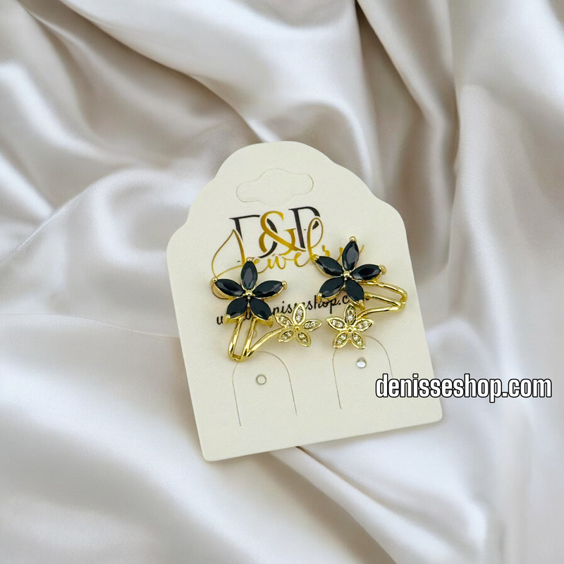 14K BLACK FLOWER EARRING E728