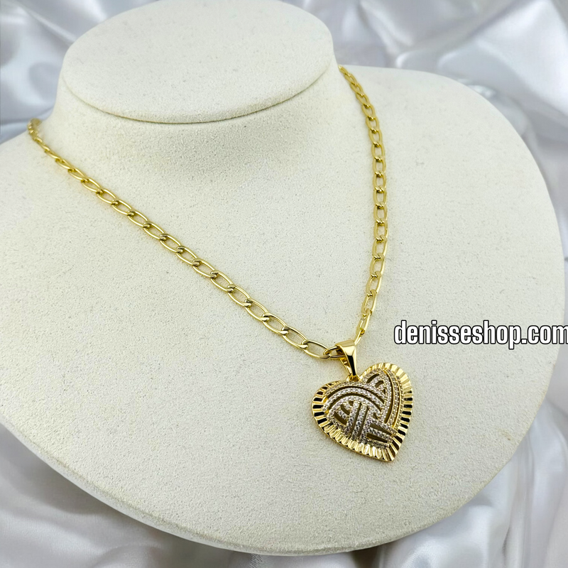 14K GOLD / WHITE STONE HEART IN HEART PENDANT P495