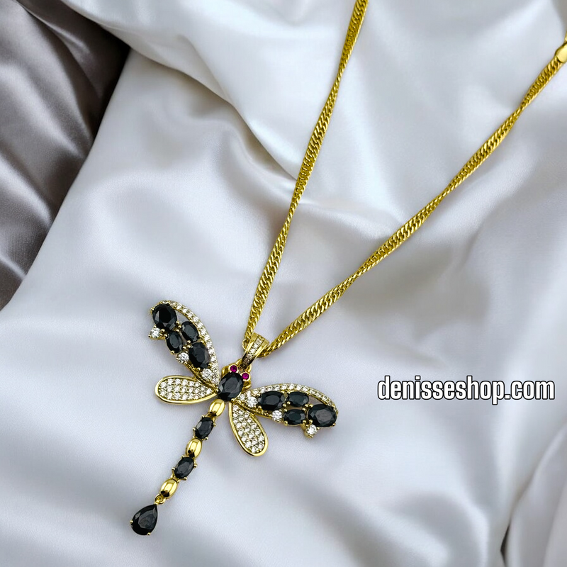 14K WOMEN/ BLACK DRAGON FLY NECKLACE N142