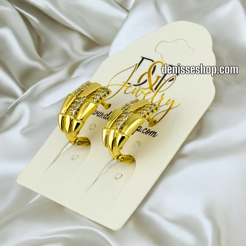 14K GOLD / WHITE STONE HUGGIES EARRING E676