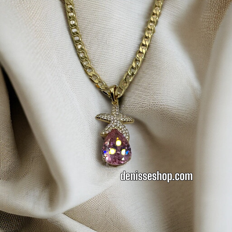 14K PINK STONE STARFISH PENDANT P207 (CHAIN NOT INCLUDED)