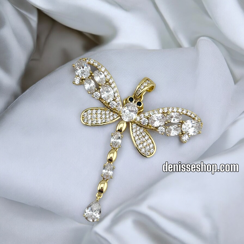 14K WHITE STONE BIG DRAGONFLY PENDANT P657