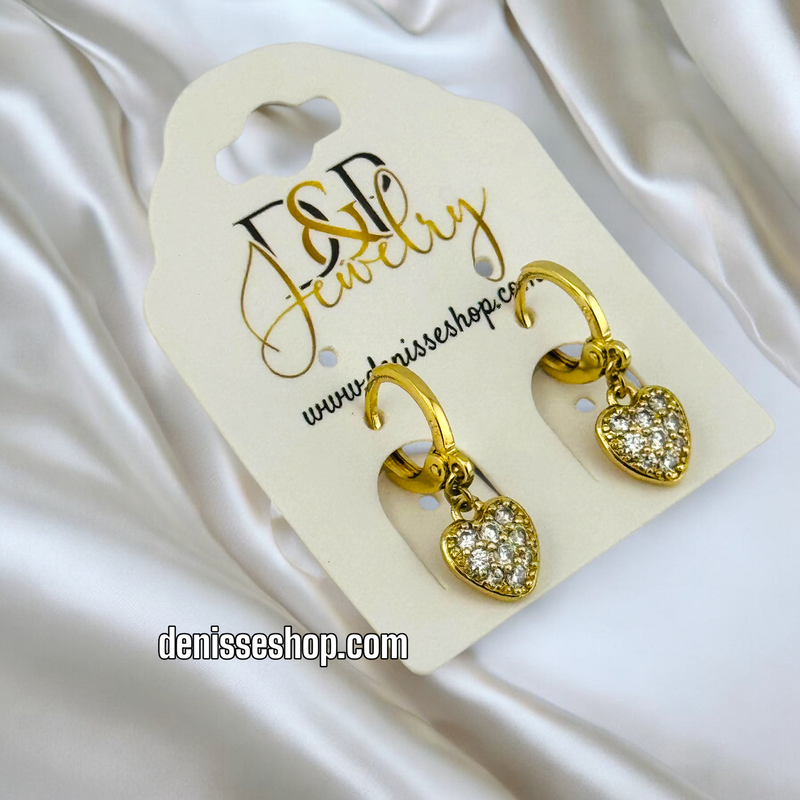 14K GOLD/ WHITE STONE HEART EARRING E690