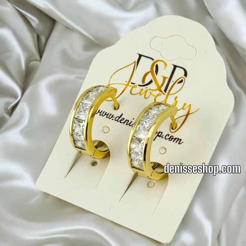 14K GOLD AND WHITE STONE HOOP EARRING HP481