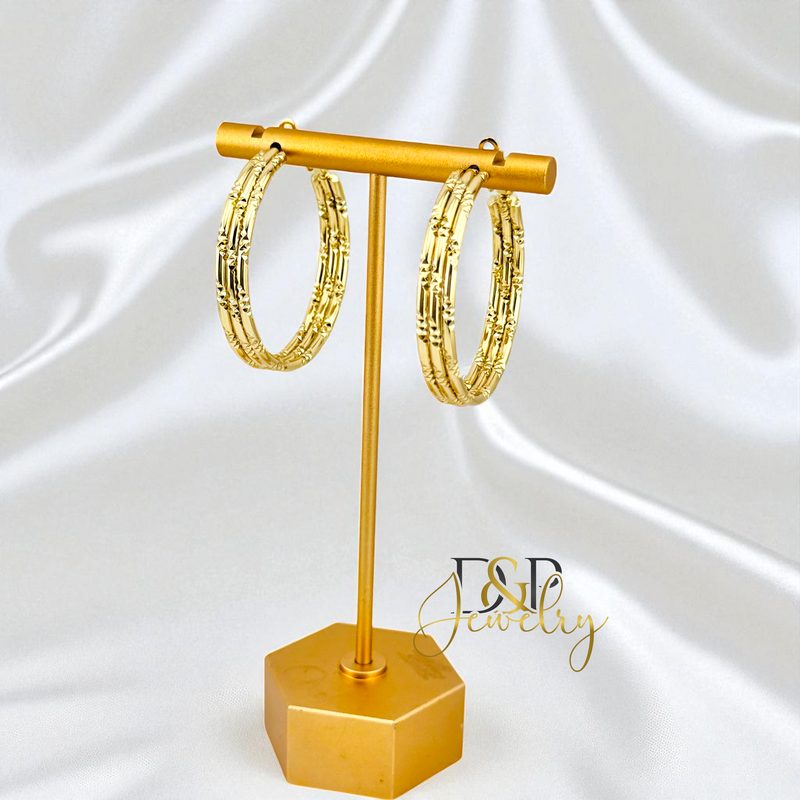 14K GOLD/LONG SIZE DESIGN HOOP EARRING HP803