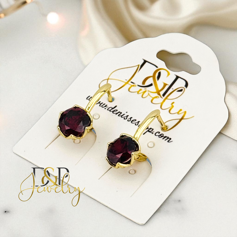 14K DROP STONE HUGGIE EARRING E940
