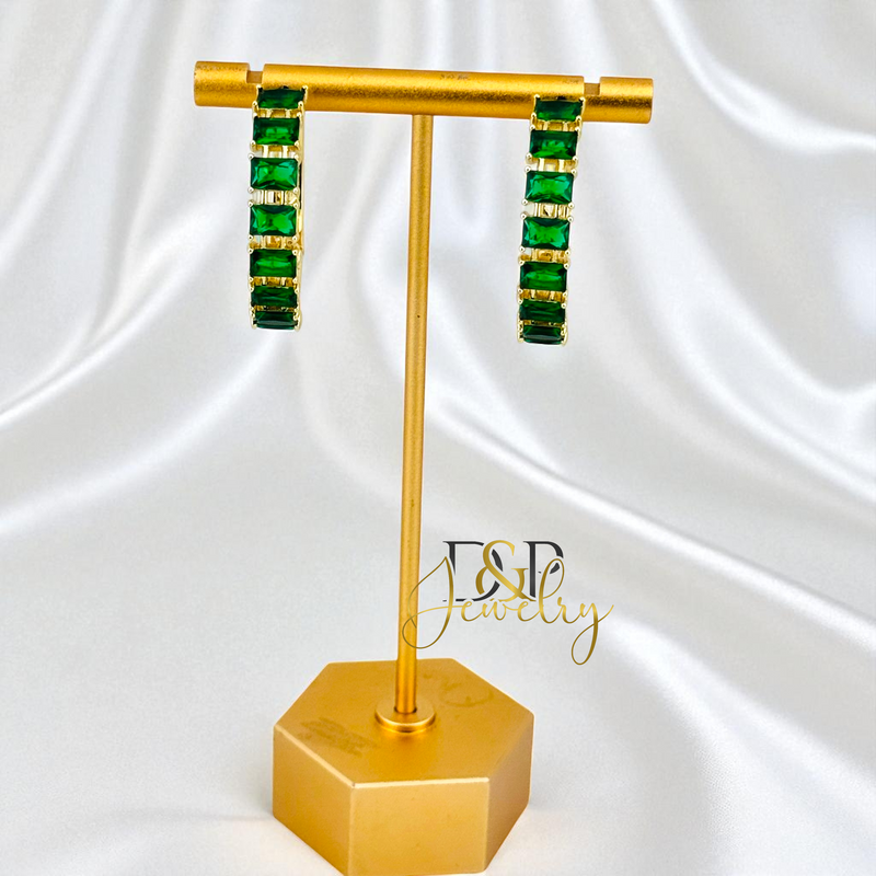 14K GOLD /LONG COLOR STONES HOOP 2 VARIANT EARRING HP817