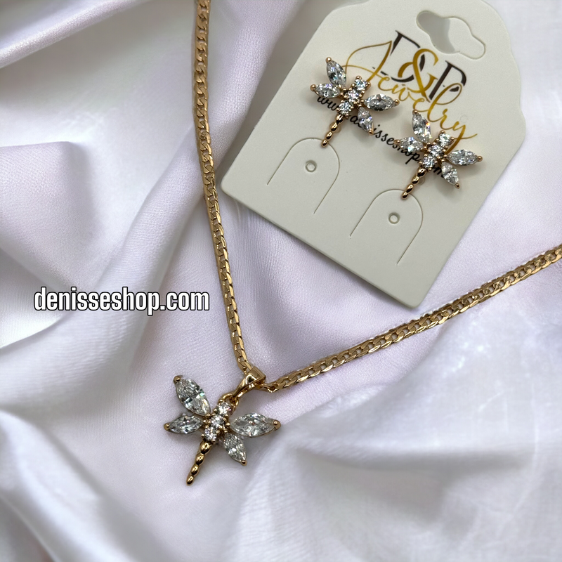 14K WHITE DRAGONFLY NECKLACE SET SIZE 18&