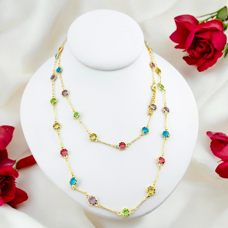 14K MULTICOLOR FLOWERS NECKLACE SET 24&