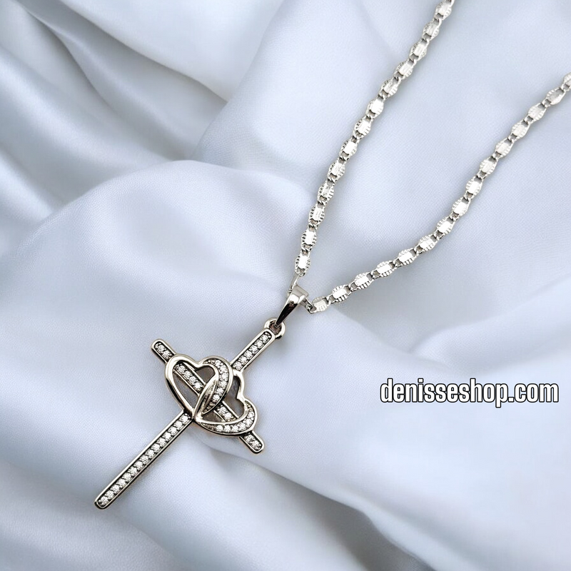 SILVER WOMAN HEART CROSS PENDANT P640