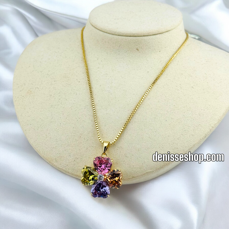 14K COLORFUL CLOVER NECKLACE 18&