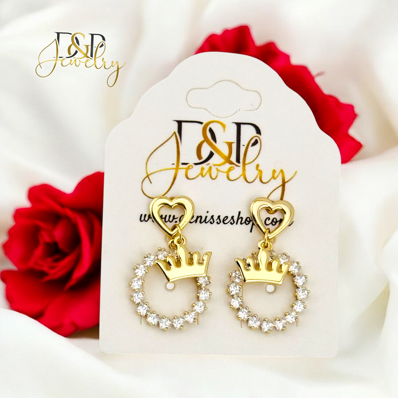 14K FANCY HEART CROWN DESIGN EARRING E884