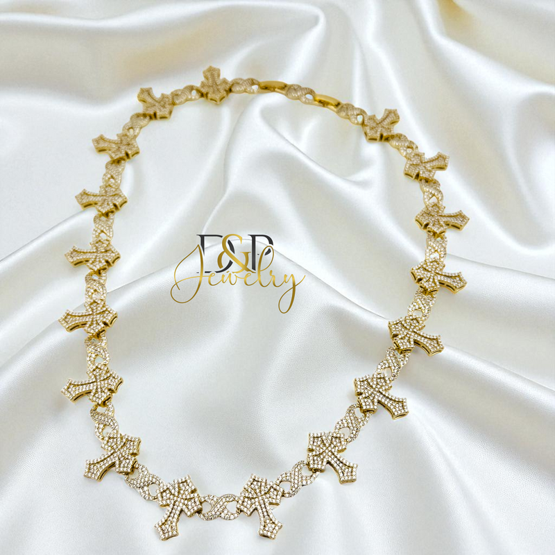 14K GOLD /BLING CROSS LINK NECKLACE SET N294