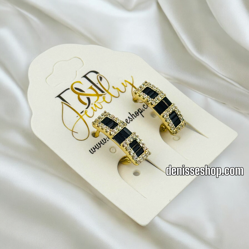 14K BLACK STONE HUGGIE EARRING E794