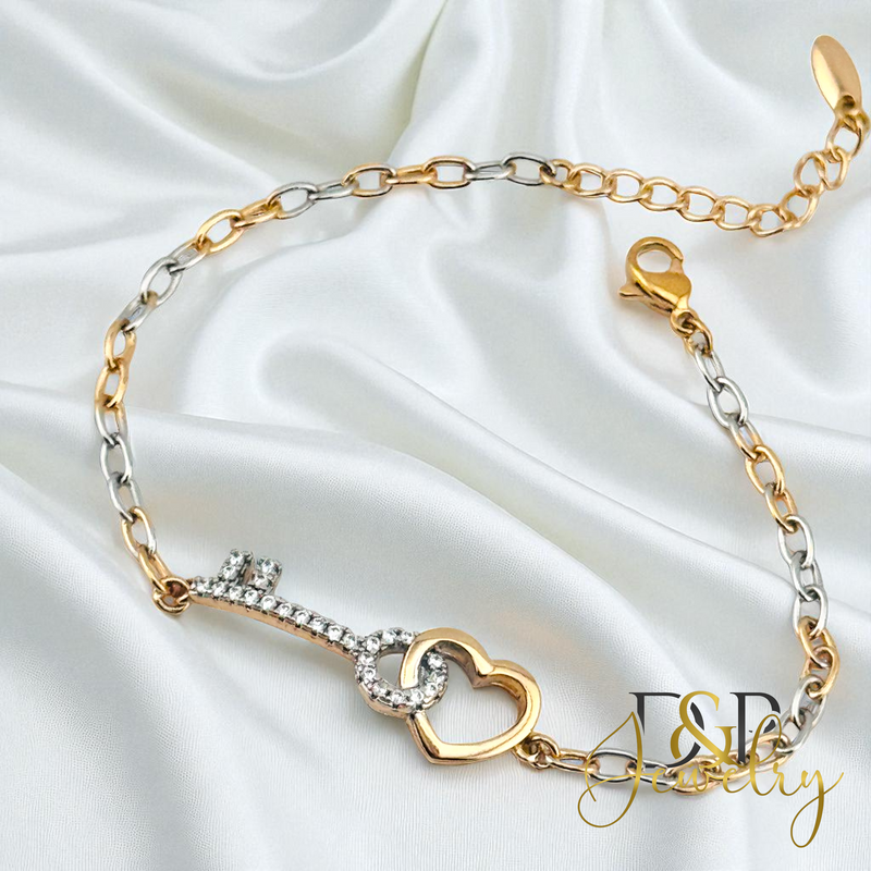 14K HEART/KEY TRICOLOR BRACELET BR797
