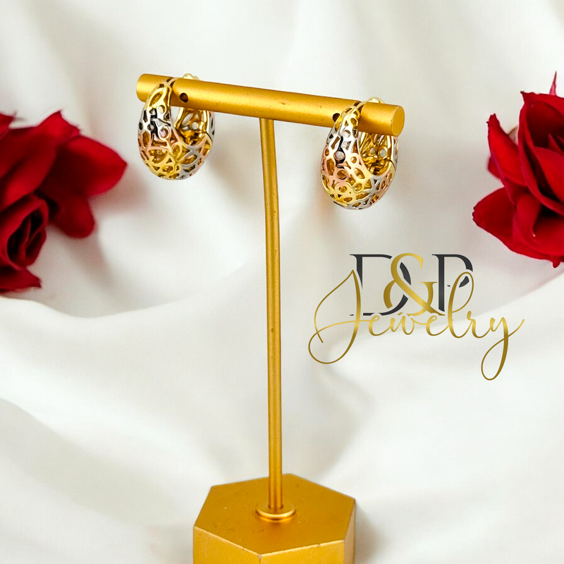 14K TRICOLOR HOOP EARRING HP665