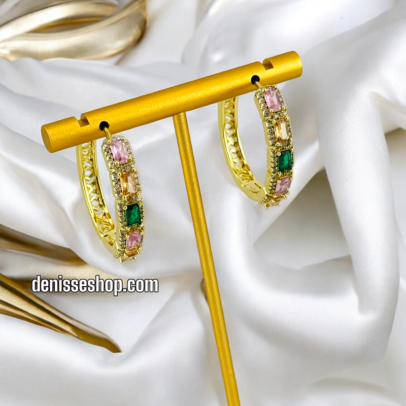 14K COLORFUL STONE HOOPS HP465