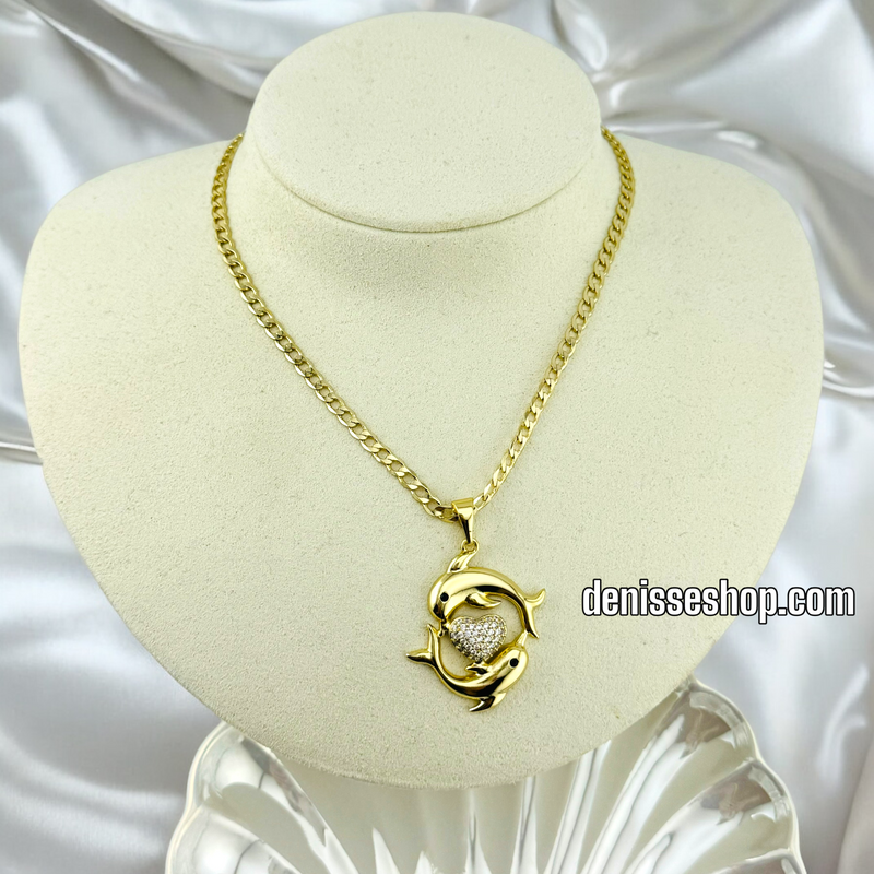 14K GOLD / WHITE STONE DOLPHIN PENDANT P488