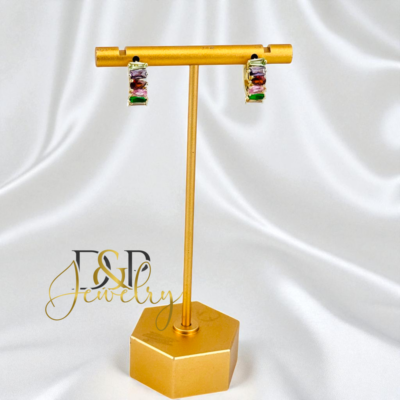 14K GOLD /MULTICOLOR STONES HOOP EARRING HP811