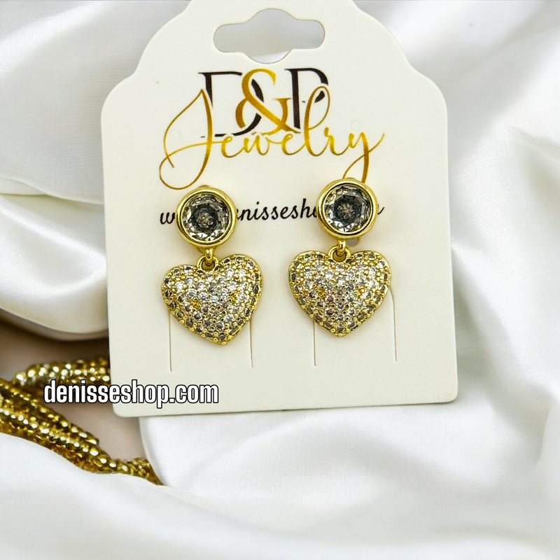 14K HEART WHITE STONE EARRING E633