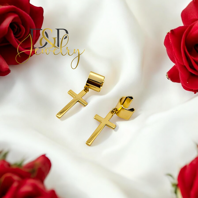 14K EAR CUFF CROSS EARRING E839