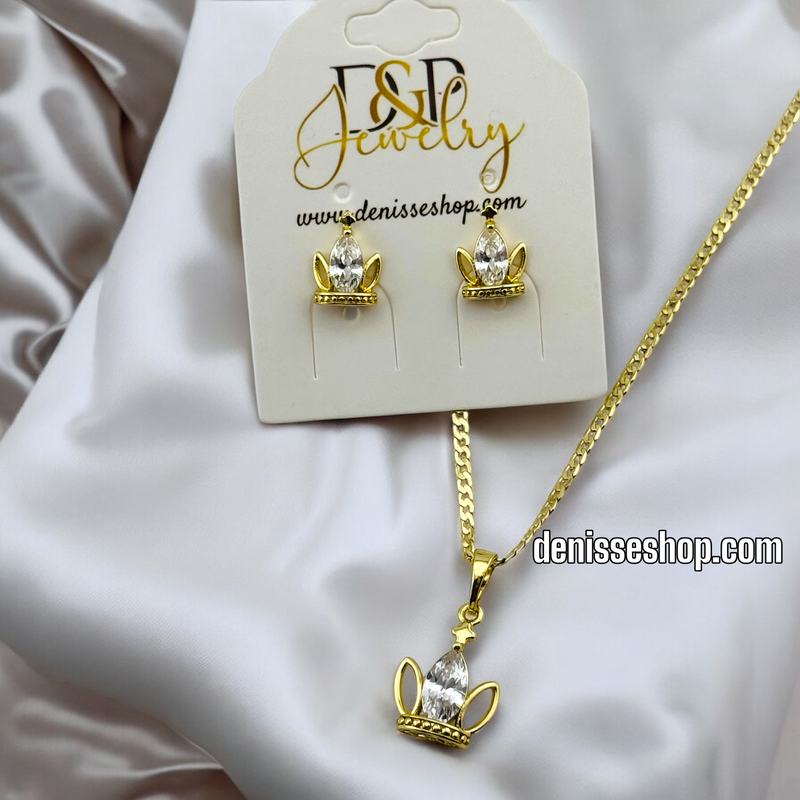 14K WOMAN/GIRL CROWN NECKLACE SET N162